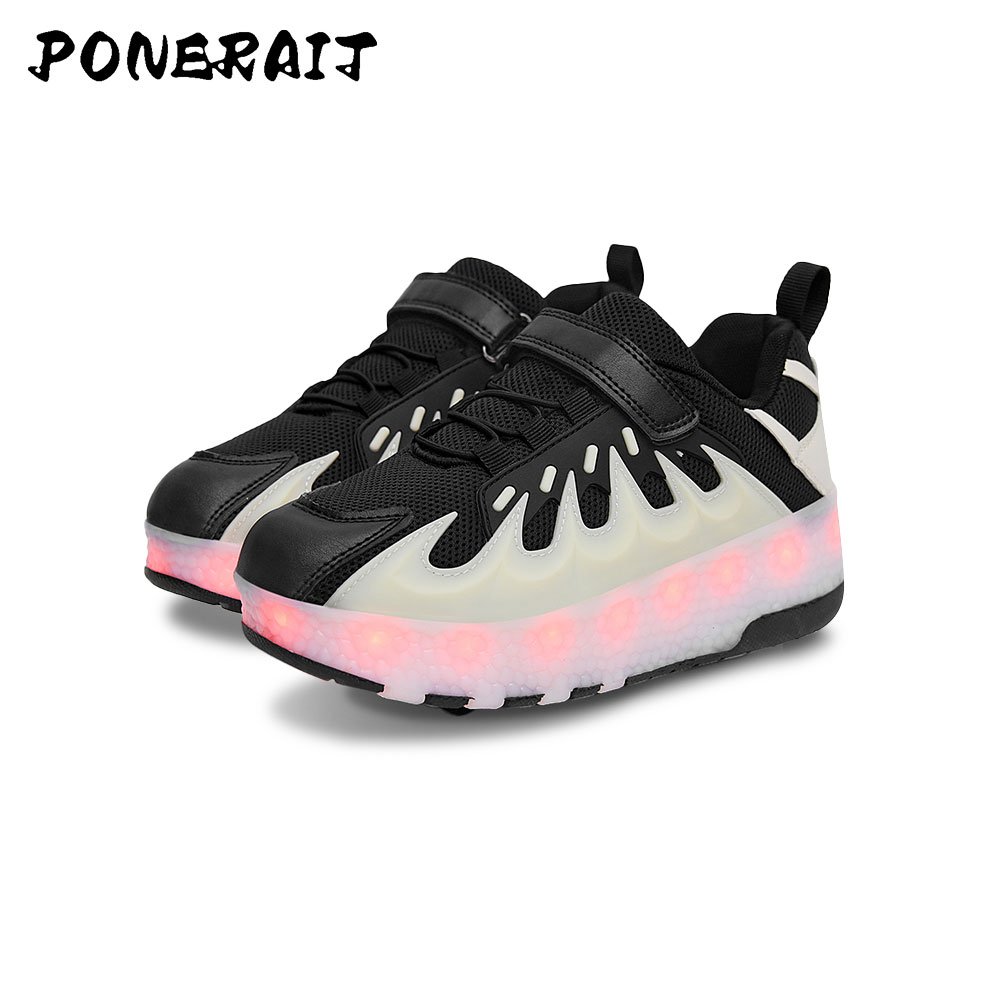 2 Wheel Racing Roller Shoes for Girls Unisex Automatic Pop-up Sneakers Dual-Purpose Skating Casual Shoes Kids' Sport Shoes