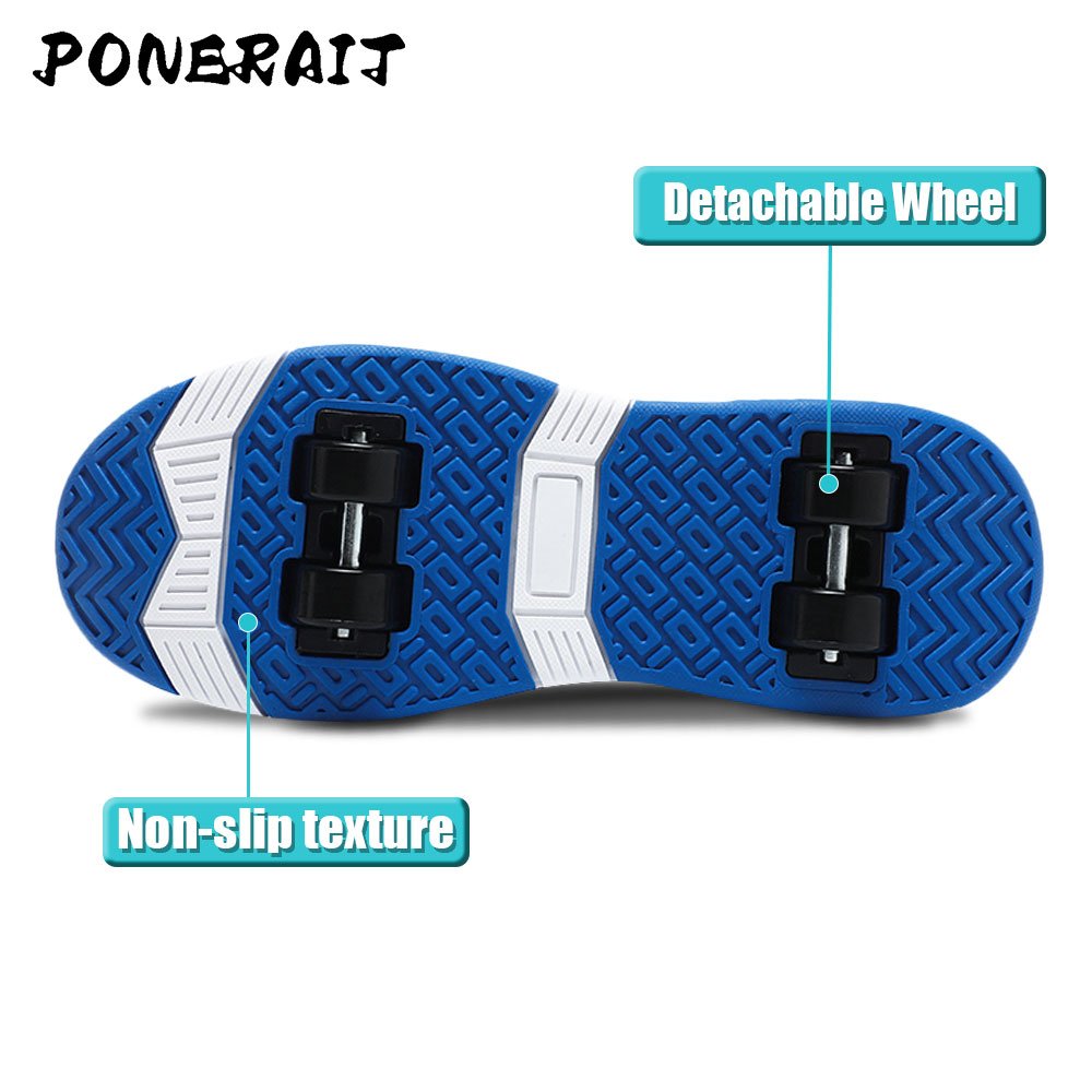 PONERAIT Unisex LED Sneakers 4Wheel Removable Sports Running Shoes Boys & Girls Roller Skating & Roller Skates