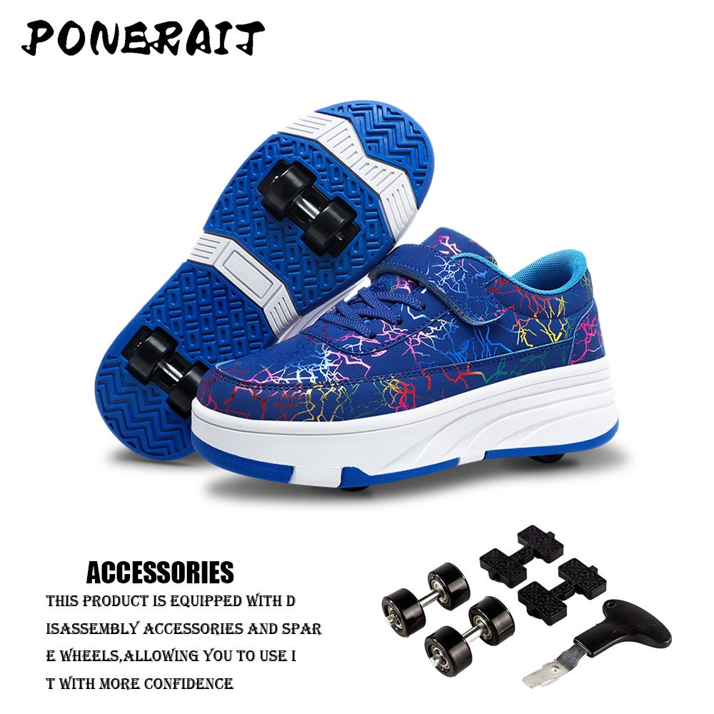 PONERAIT Unisex LED Sneakers 4Wheel Removable Sports Running Shoes Boys & Girls Roller Skating & Roller Skates