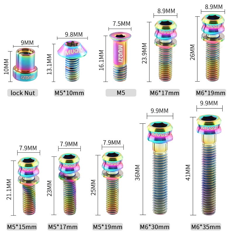23064 MUQZI M5/M6 Folding Road MTB Bike Titanium Screw Bicycle Stem Bolts Headsets Cap Brake Caliper Pulley Disc Rotor Ti Screw