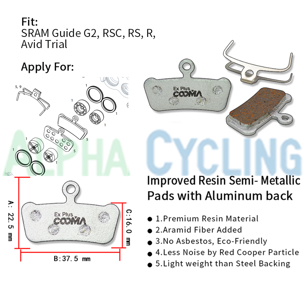 Ex Plus Bicycle Disc Brake Pads for SR/AM G2, Guide Ultimate, RSC, RS, R Avid E9 X0 Trial, 4 Pistons Caliper