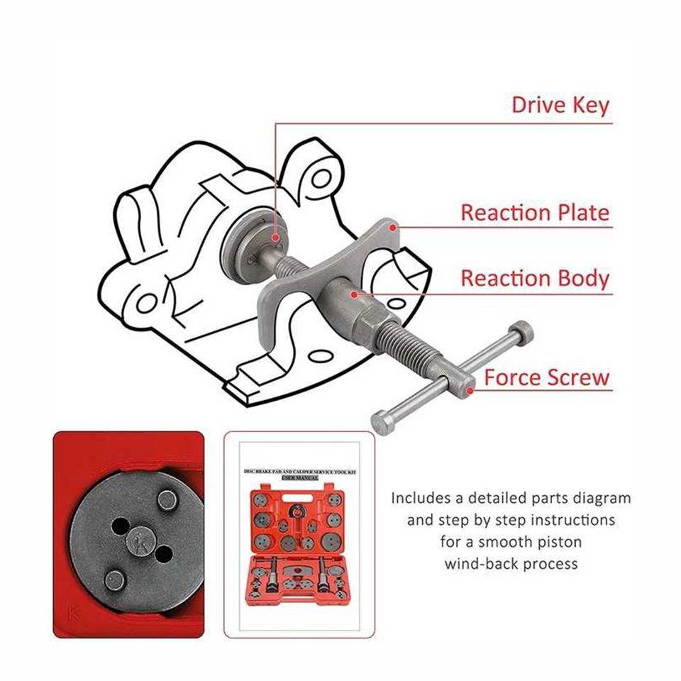 22 Pcs Disc Brake Piston Caliper Compressor Wind Back Rewind Tool Set