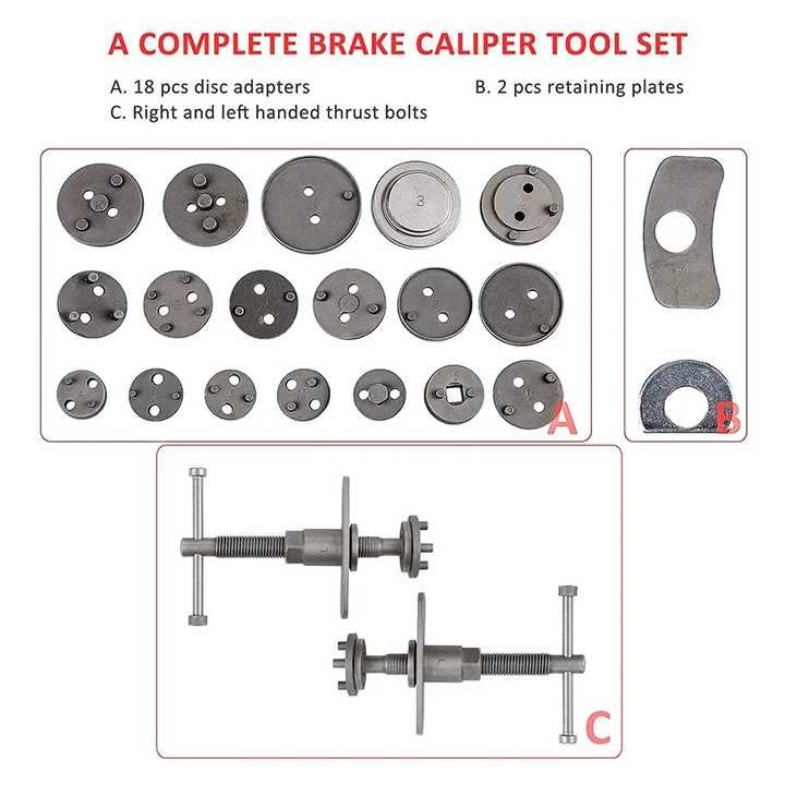 22 Pcs Disc Brake Piston Caliper Compressor Wind Back Rewind Tool Set