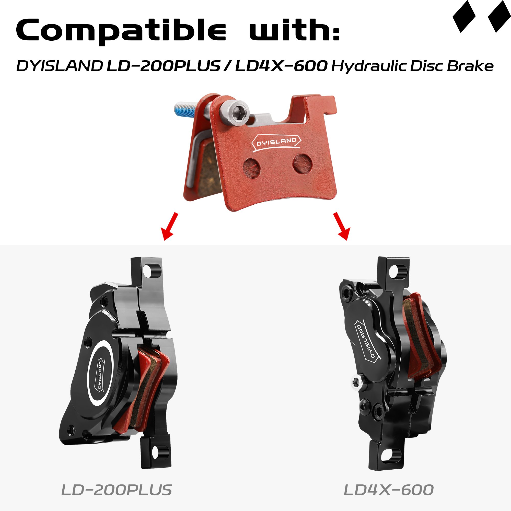 DYISLAND MT600 Electric Bicycle Brake Pads/Resin Semi Metal Brake Pads, Suitable for LD-200PLUS,LD4X-300,LD4X-600 E-BIKE BRAKE
