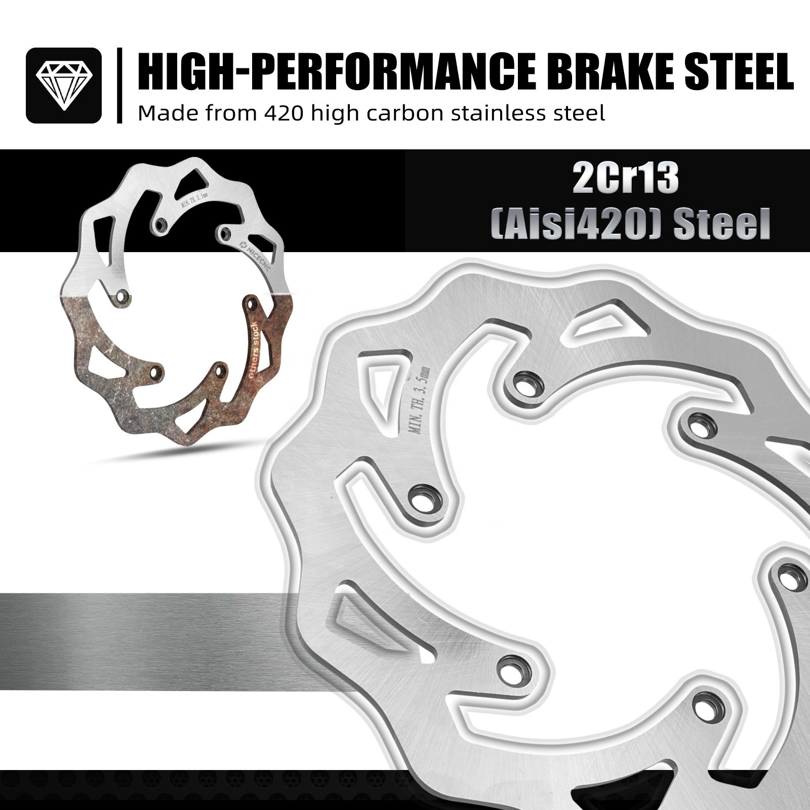 NiceCNC 220mm Rear Brake Disc for KTM 125 250 350 450 530 SX SX-F XC XCW EXC EXC-F SMR