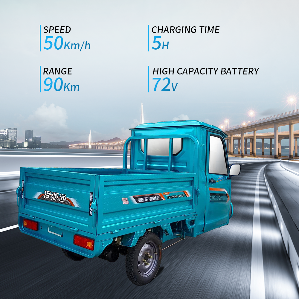 High Power Electric Tricycle Cargo Compartment Semi Closed for Cargo Transportation Climbing Agricultural Use