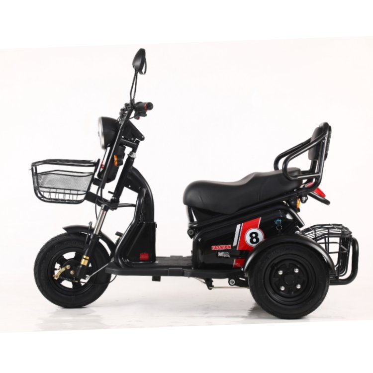 New Design Home Leisure 3 Wheel Tricycle Electric for Adult 300-8 Tire Integrated Seat 48V600W Electric Scooter with Tail Basket