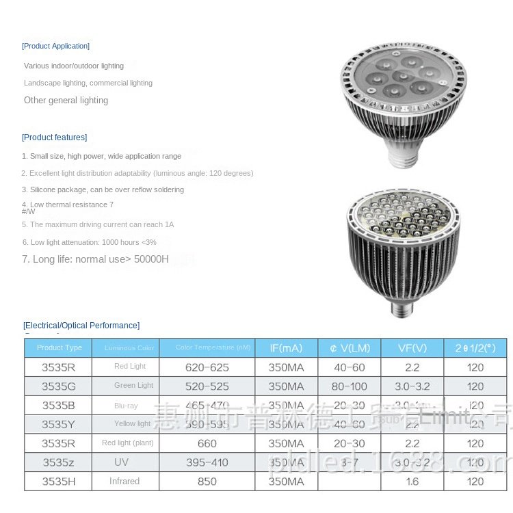 New Century High Performance LED Lamp Beads 3535 SMD 1-3W High Power Green Red Yellow Blue Purple White & Orange Light