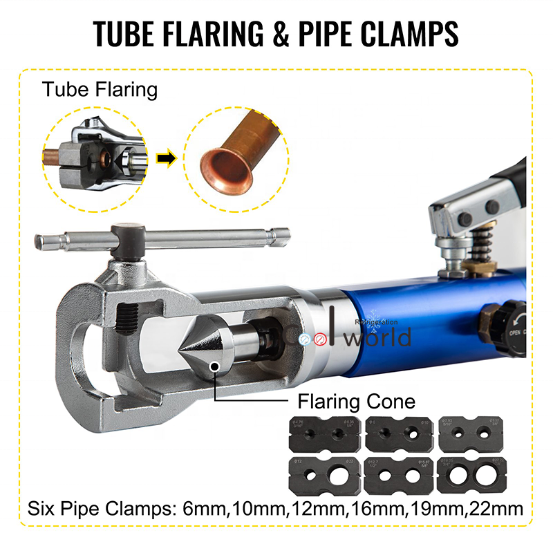 COOLWORLD 2 in 1 Hydraulic Expander & Flaring Tool Brake Pipe Fuel Line Kit for 3/16"~7/8" HVAC Copper Tube Extrusion Tool