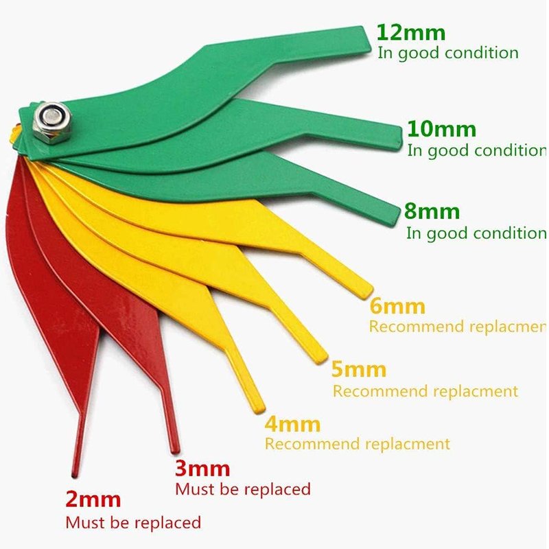 8-Piece Automotive Brake Lining Thickness Gauge Set Color-Coded & Steel Stamped Metric SAE Callouts Plastic Metal Materials Cars