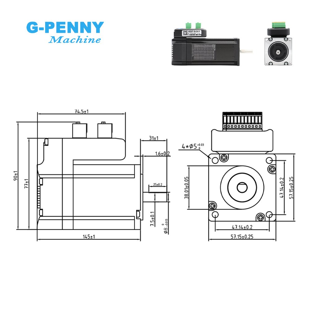 Nema23 IHSS57-36-30 3Nm 5.0A 24~50vDC 428Oz-in Integrated Closed Loop Stepper Motor with Driver Kit