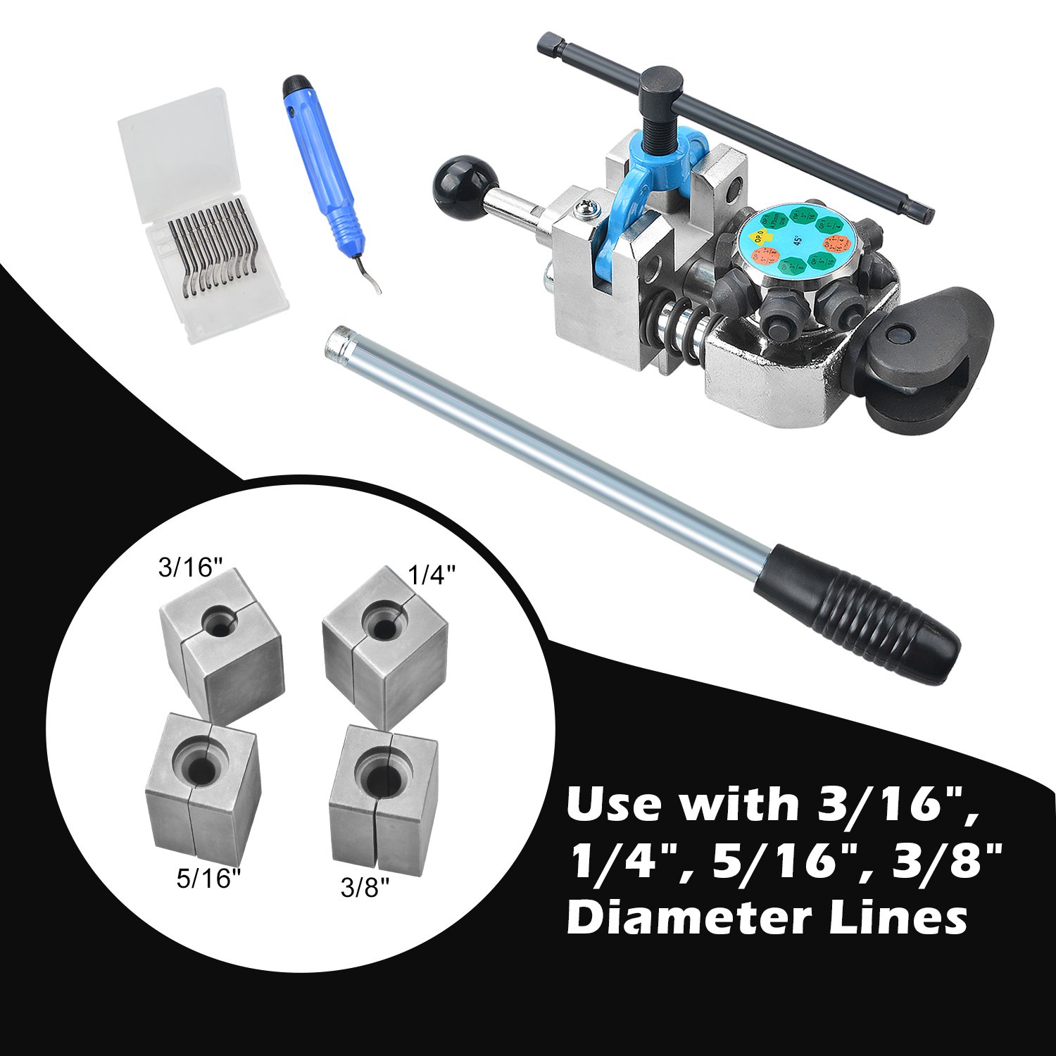 Professional 45-Degree Turret Brake Tube Flare Flaring 4 X Dies Fuel Lines Tool Kit with Mini Pipe Cutter