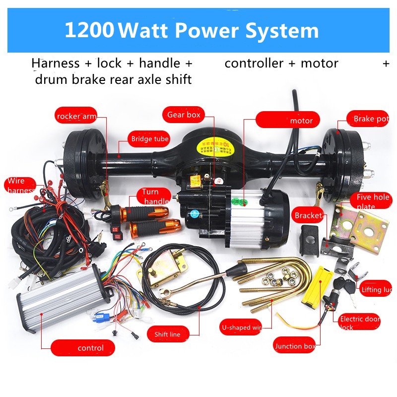 Electric Motorcycle Tricycle Engineering Carrier Rear Axle Disc Brake Drive System 1500w Motor Controller Modified Accessories