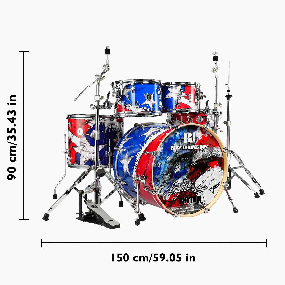 PD Professional Drum Set 5 Drums and 3 Cymbals Double-headed Skins Adult Drum Set.