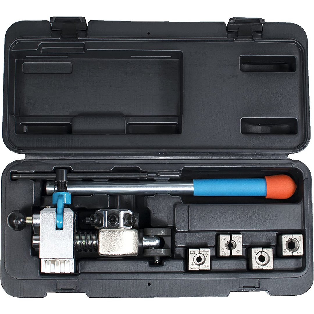 Brake Line Flaring Tool, 45 Degree Set. Single, Double, and Bubble Flares, Vise-Mounted, T-Handle Screw Clamp