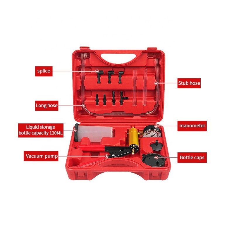Hand Held Vacuum Pump Tester Set Vacuum Gauge and Brake Bleeder Kit for Automotive with Adapters Case for Car Truck Motorcycle