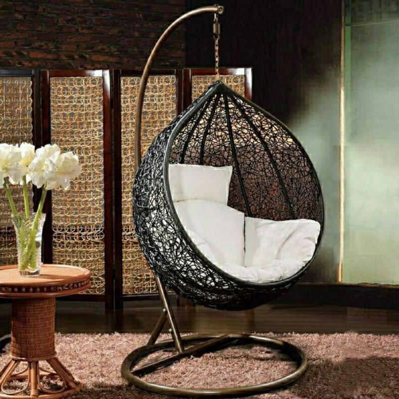 Wholesale Custom Outdoor Furniture Balcony Garden Hanging Egg Chair Patio Hanging Rattan Swing One Seat Egg Chair With Stand