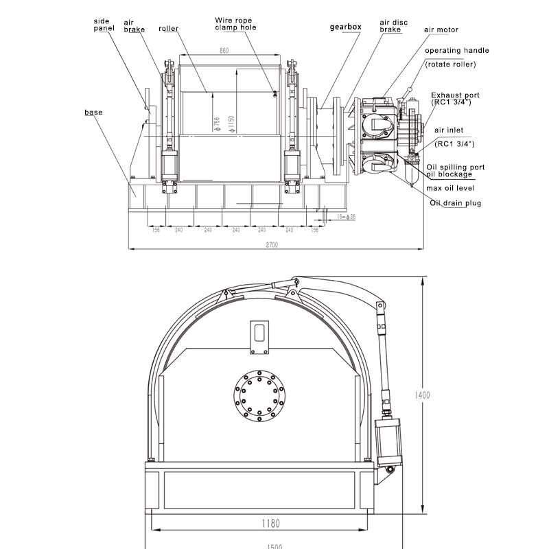 Flameproof 25 Ton/44000LBS Automatic Disc Brake and Dual air Brake Pneumatic Winch with Planetary Reduction Torque