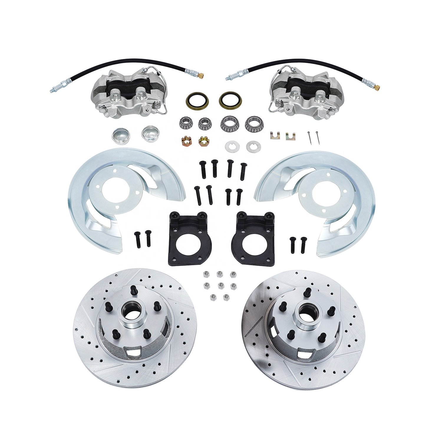 Power Disc Brake Conversion Kit Drilled Slotted 11" Rotors for Front Wheel Drum to Disc for 1964-1973 Ford Mustang