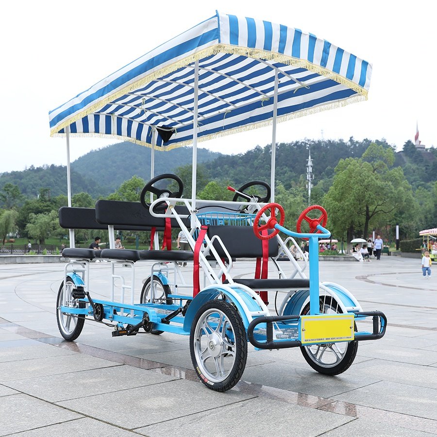 Safety Four Wheels Tourist Sightseeing tandem Bicycle Surrey Bike Electric With Children Seats