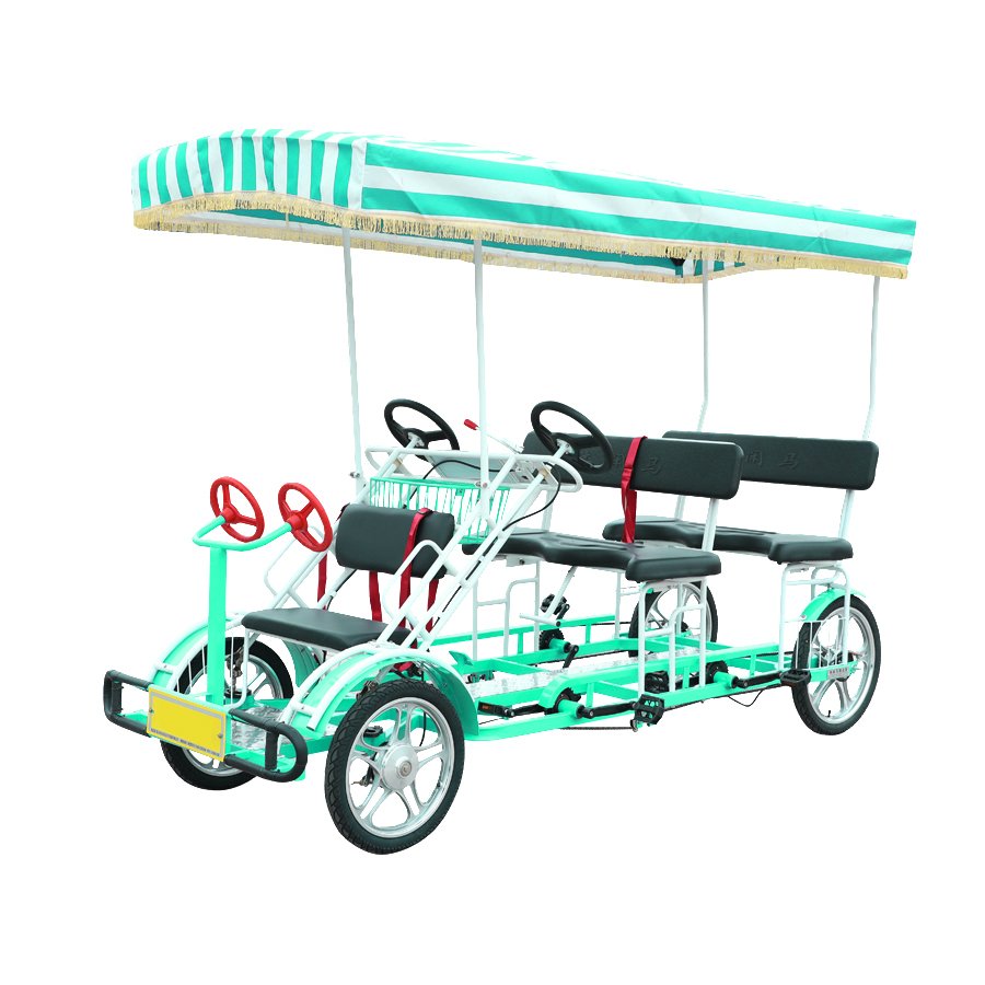 Safety Four Wheels Tourist Sightseeing tandem Bicycle Surrey Bike Electric With Children Seats