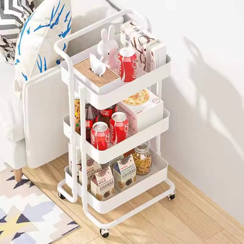 Wholesale Bathroom 3-layer Carbon Steel Shelves Practical Storage Vehicle Kitchen Trolley with Brake Snack Truck