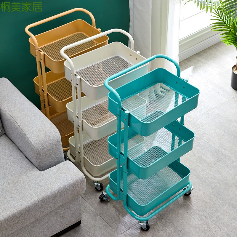 Wholesale Bathroom 3-layer Carbon Steel Shelves Practical Storage Vehicle Kitchen Trolley with Brake Snack Truck