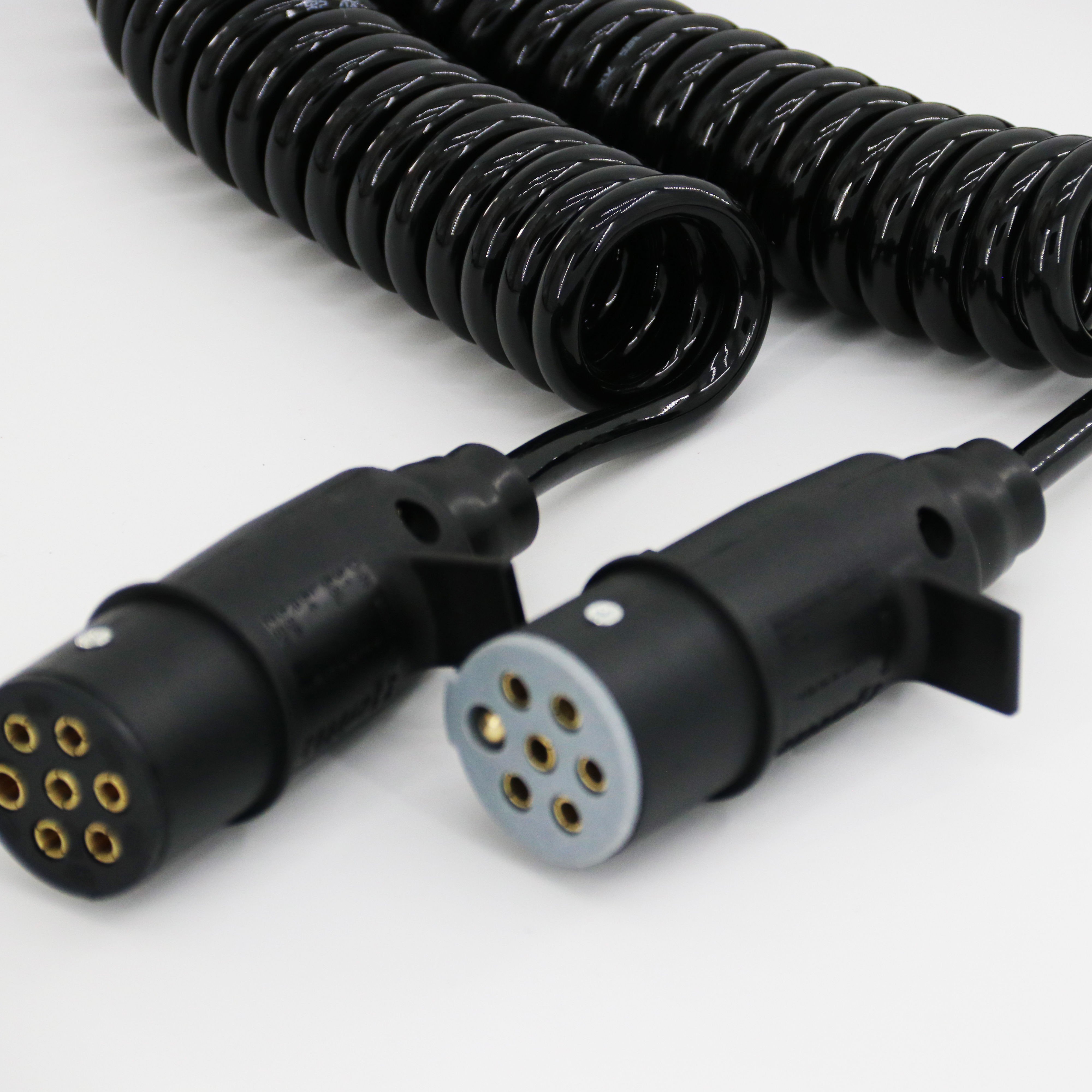 Truck Trailer Wire Electrical Seven Core 7-Way Coiled Cable With Spring Guard and Connector