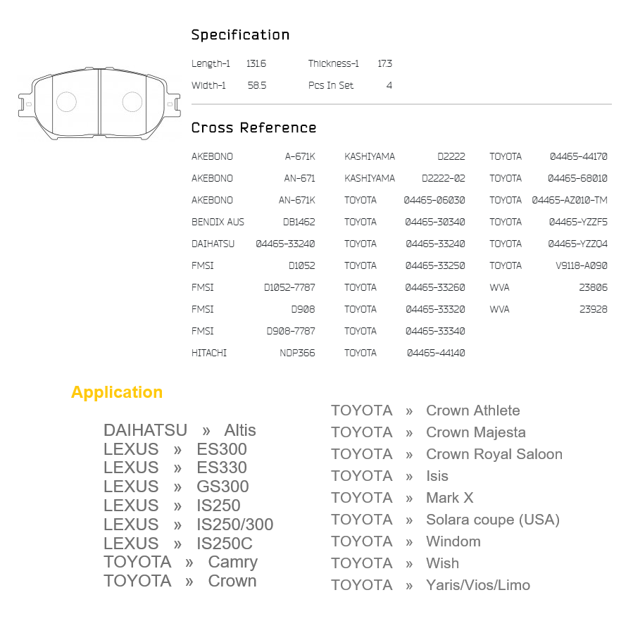 SAC 04465-30340 D908 Automotive Brake Pad Supplier Disc Front Brake Pads for Toyota Wish mark x