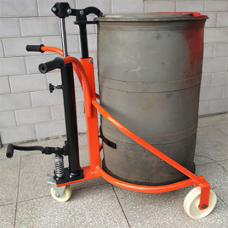 Manual Hydraulic Forklift Trolley with Round Iron & Plastic Drum Farms Home Use Manufacturing Plant Hotels Bite BeakHawk Beak