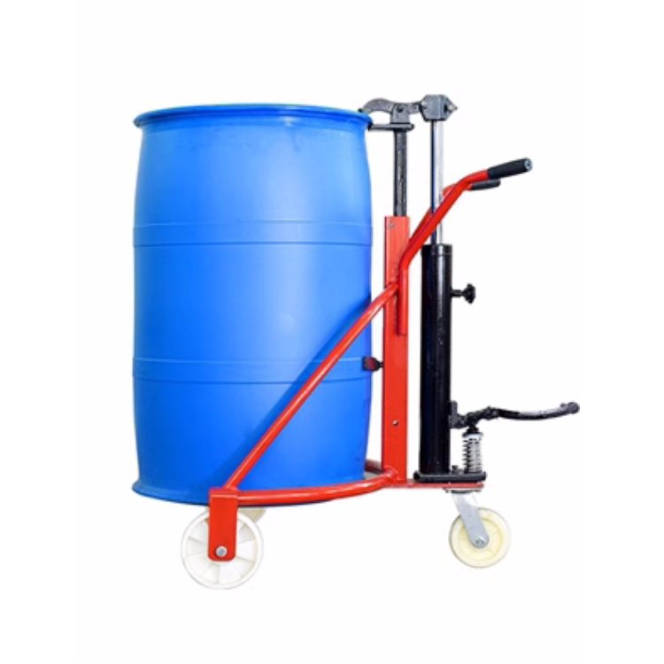 Manual Hydraulic Forklift Trolley with Round Iron & Plastic Drum Farms Home Use Manufacturing Plant Hotels Bite BeakHawk Beak