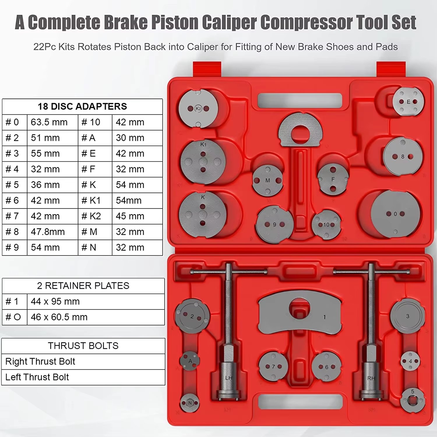 High Quality 22-Piece Rear Brake Repair Kit Piston Brake Caliper Wind Back Tool for Vehicle Maintenance