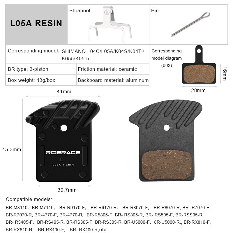 RIDERACE Ceramics Brake Pads Road MTB Bike Oil Brake Calipers Cooling for L03A Ultegra R9170 R8070 R7070 RS805 RS505 XTR M9100