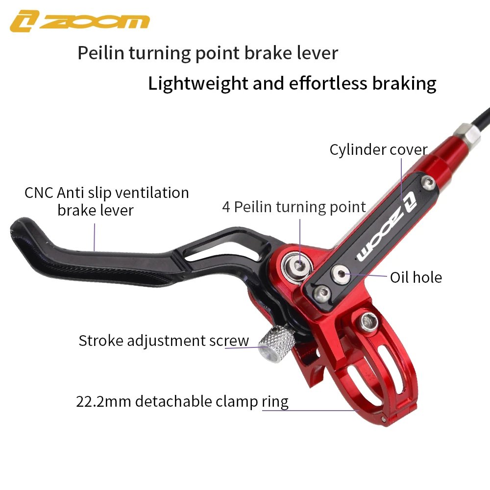 ZOOM HB-910 Hydraulic Brake for MTB Bike 4 Pistons Ultra-light Two-way Braking 900-1550mm Front Rear Hydraulic Brakes Bicycle
