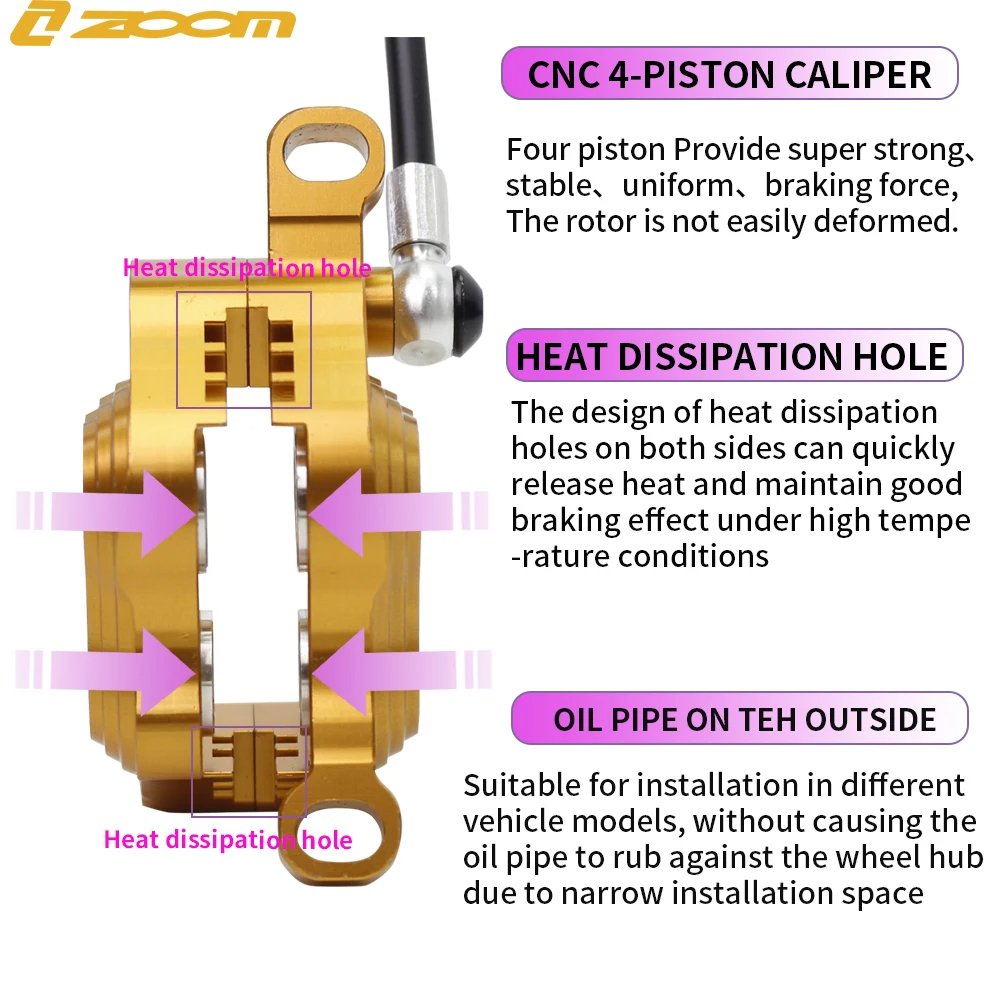 ZOOM HB-910 Hydraulic Brake for MTB Bike 4 Pistons Ultra-light Two-way Braking 900-1550mm Front Rear Hydraulic Brakes Bicycle