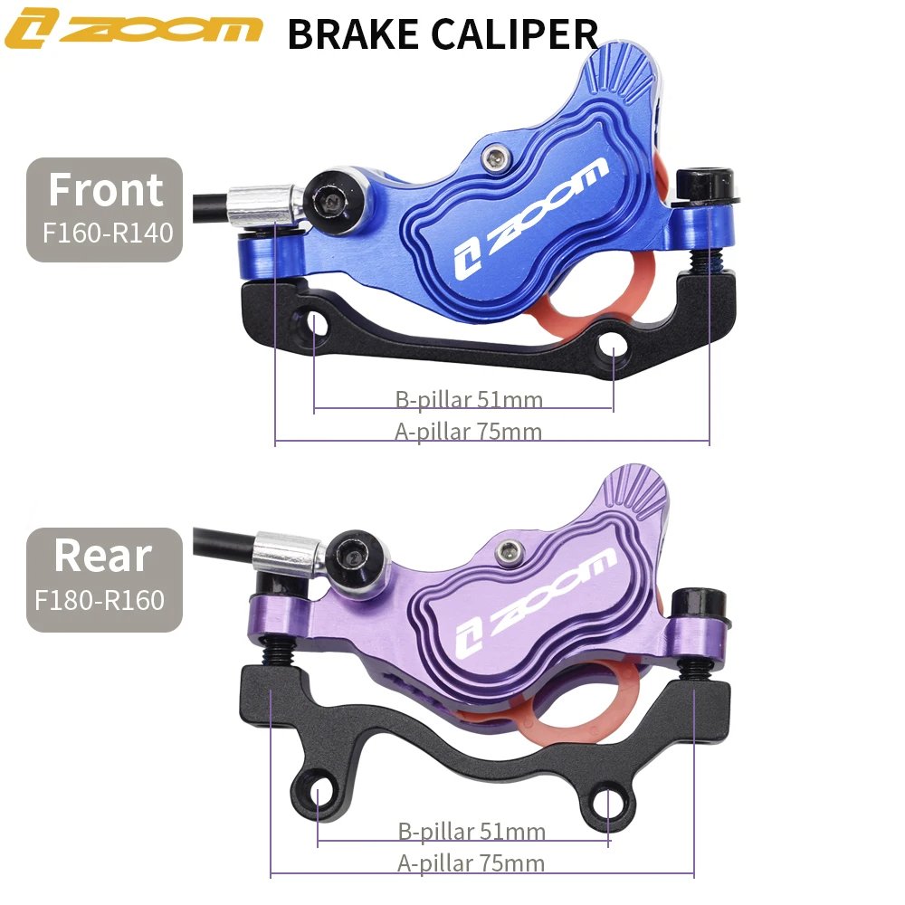 ZOOM HB-910 Hydraulic Brake for MTB Bike 4 Pistons Ultra-light Two-way Braking 900-1550mm Front Rear Hydraulic Brakes Bicycle