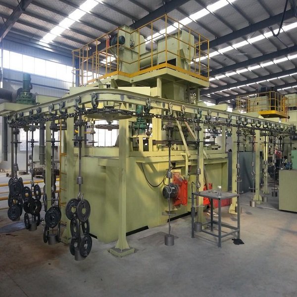 Q38 Q48 Q58 Continuous Overhead Rail Conveyor Shot Blasting Machine for Mass Production Foundry Castings Metal Parts