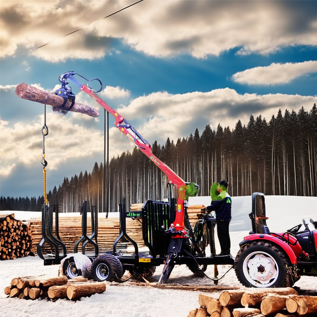 PTO Sturdy Forest Equipment 4 Rotary Cylinders Folding Arm Diesel Engine Pump Winch Hydraulic Timber Trailer With Air Brake