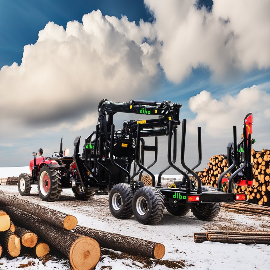 PTO Sturdy Forest Equipment 4 Rotary Cylinders Folding Arm Diesel Engine Pump Winch Hydraulic Timber Trailer With Air Brake