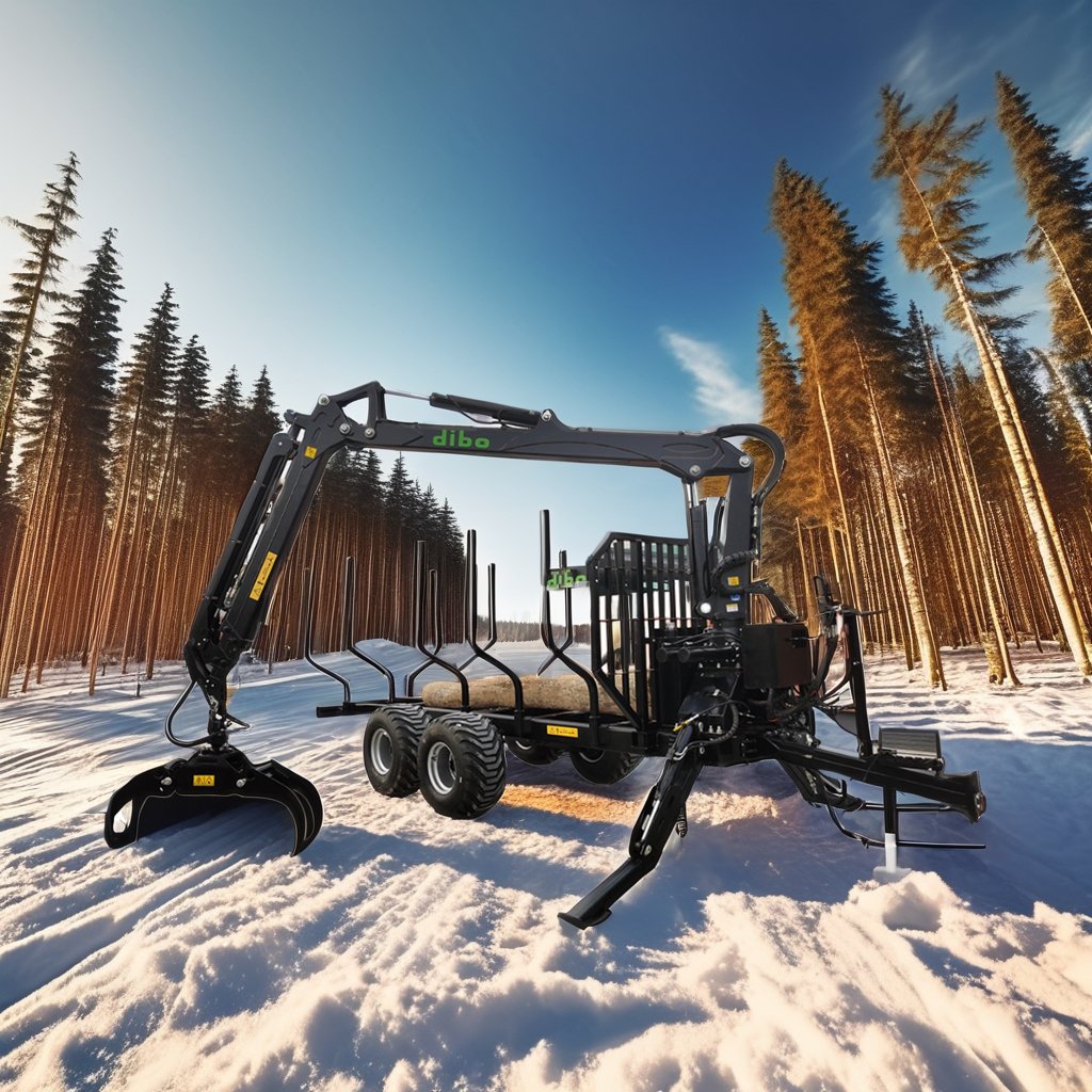 PTO Sturdy Forest Equipment 4 Rotary Cylinders Folding Arm Diesel Engine Pump Winch Hydraulic Timber Trailer With Air Brake