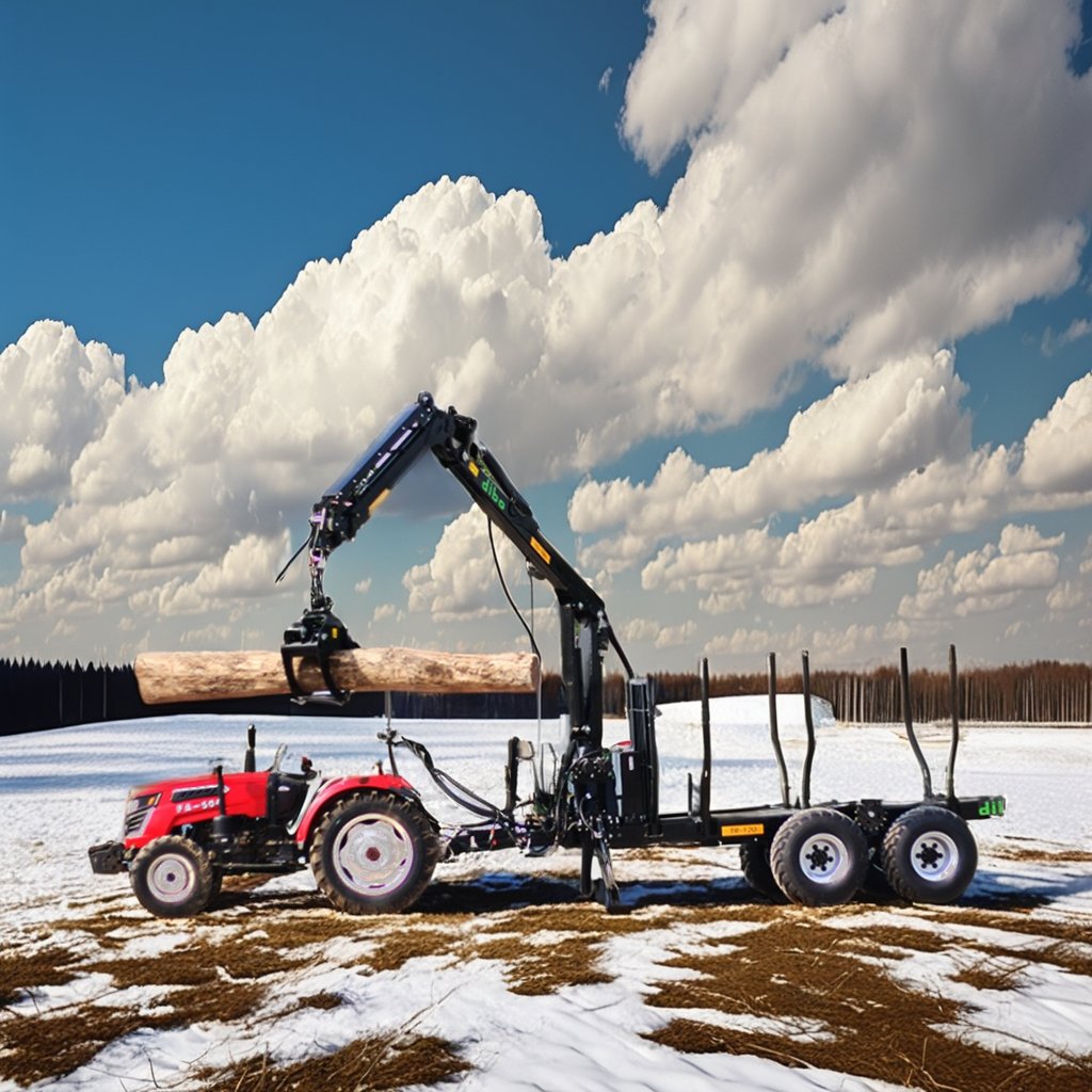 PTO Sturdy Forest Equipment 4 Rotary Cylinders Folding Arm Diesel Engine Pump Winch Hydraulic Timber Trailer With Air Brake