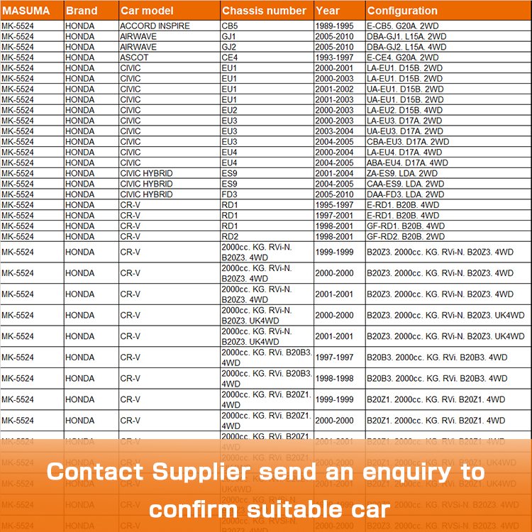 MK-5524 MASUMA Auto Vehicles Accessories Drum Brake Shoes 1A02-26-38ZA 1A08-26-38Z 1A08-26-38ZA for HONDA ACCORD INSPIRE