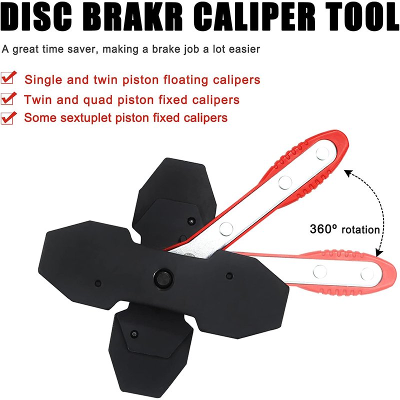 360 Degree Rotation Universal Car Ratcheting Brake Caliper Piston Spreader Press Tool with 2 Pcs Steel Plates Red & Blue
