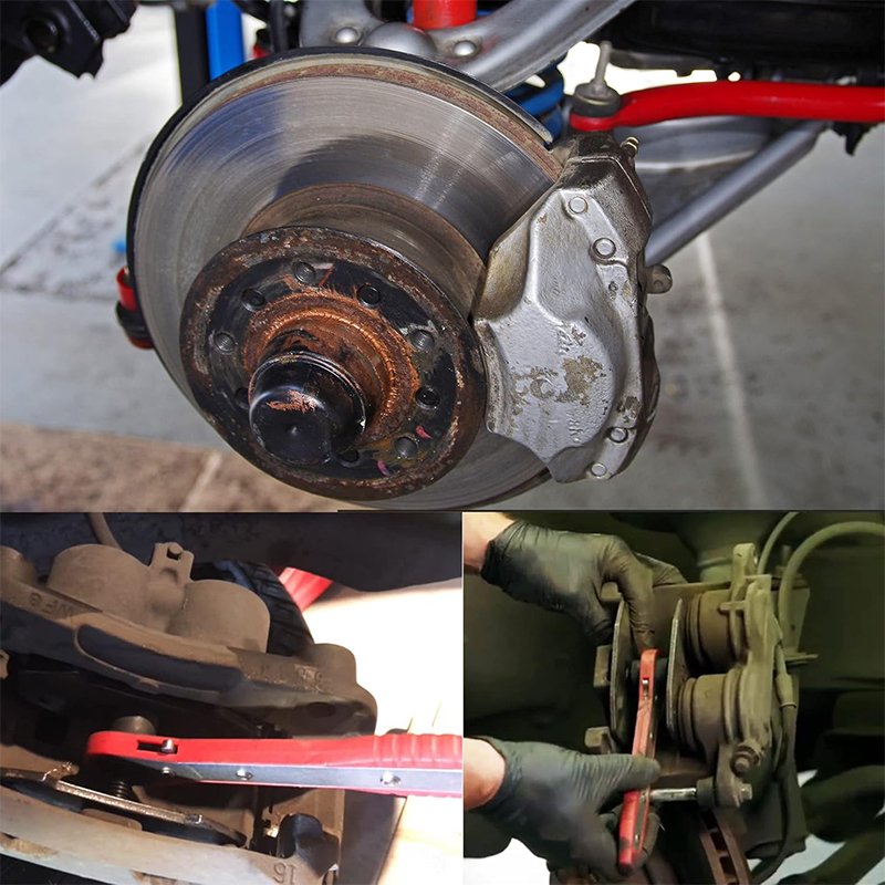360 Degree Rotation Universal Car Ratcheting Brake Caliper Piston Spreader Press Tool with 2 Pcs Steel Plates Red & Blue
