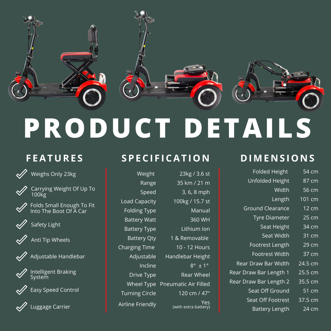 E Bike Mobility Ebike Moped Scooter 3 Wheel Electric Adults Tricycle