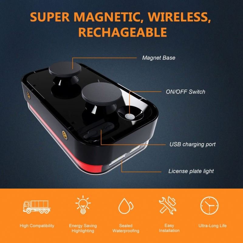 Wireless 3 in 1 Truck 24V Rear Light 12/24V Connection Towing Lights for Trucks and Led Magnetic Set Trailer Light