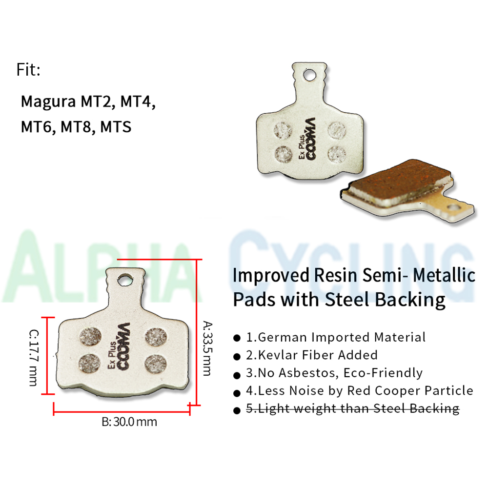 Ex Plus Bicycle Disc Brake Pads for Magura MT2 MT4 MT6 MT8 MTS, Steel Backing
