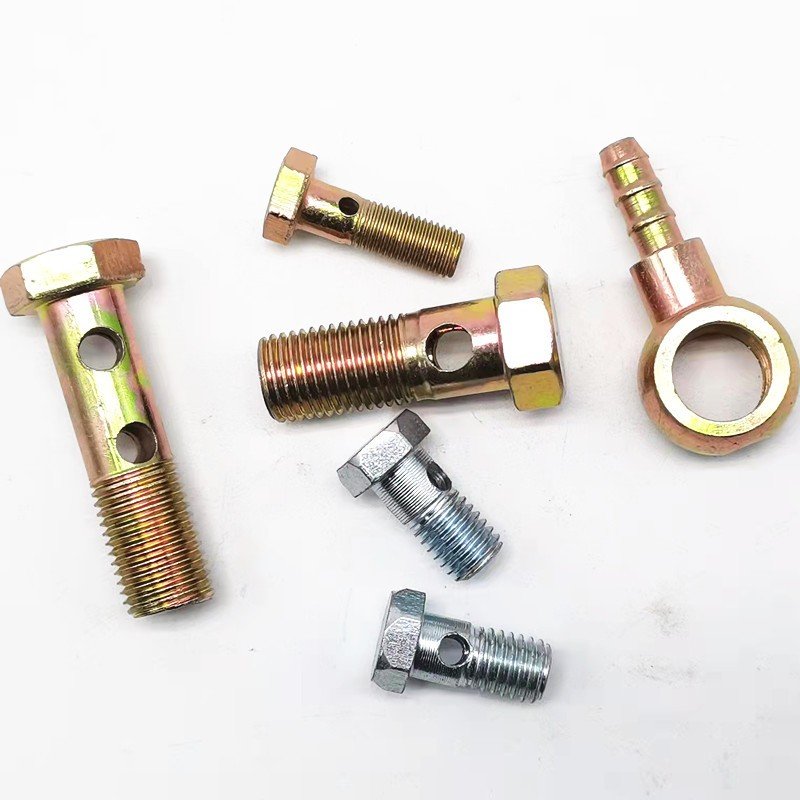 Galvanized Carbon Steel Hollow Bolt Hexagon Head Bolt Oil Pipe Connection Screw for Hydraulic Cylinder