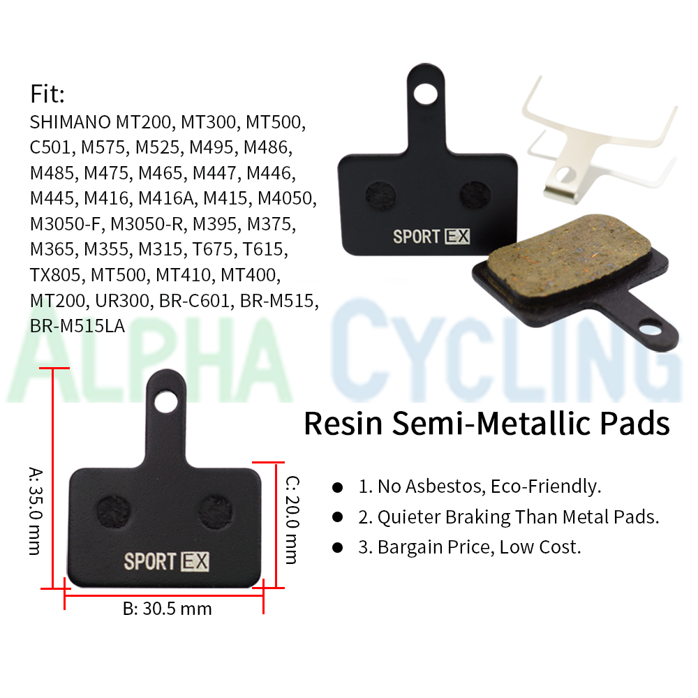 Resin Bicycle Brake Pads for SHIMANO B01S M05, MT200, MT500, M515, M525, C501, C601, M375, M395, M415, M416, M446, M465, M486