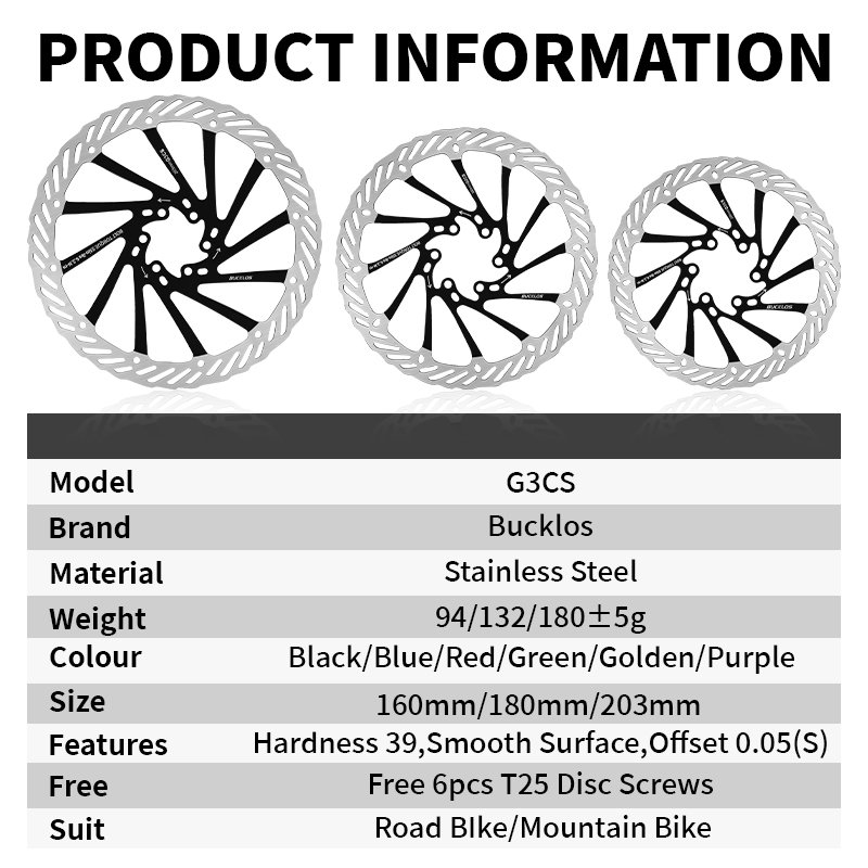 BUCKLOS G3 Brake Rotor 6 Bolt Bicycle Hydraulic Brake Rotor 203mm 180mm 160mm MTB Brake